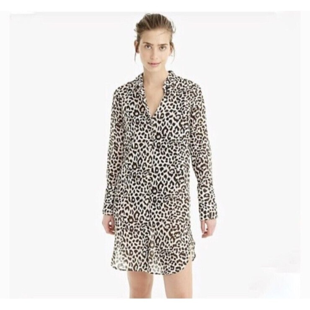NEW J. Crew button down Beach cover-up Dress Leopard print Size XS